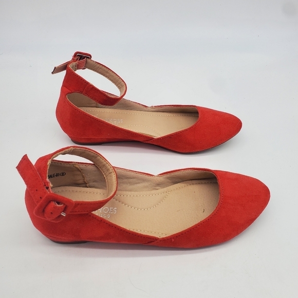 Daily Shoes Women's 6 Hillsdale Red Suede Low Wedge Ankle Strap Flats - Picture 6 of 9